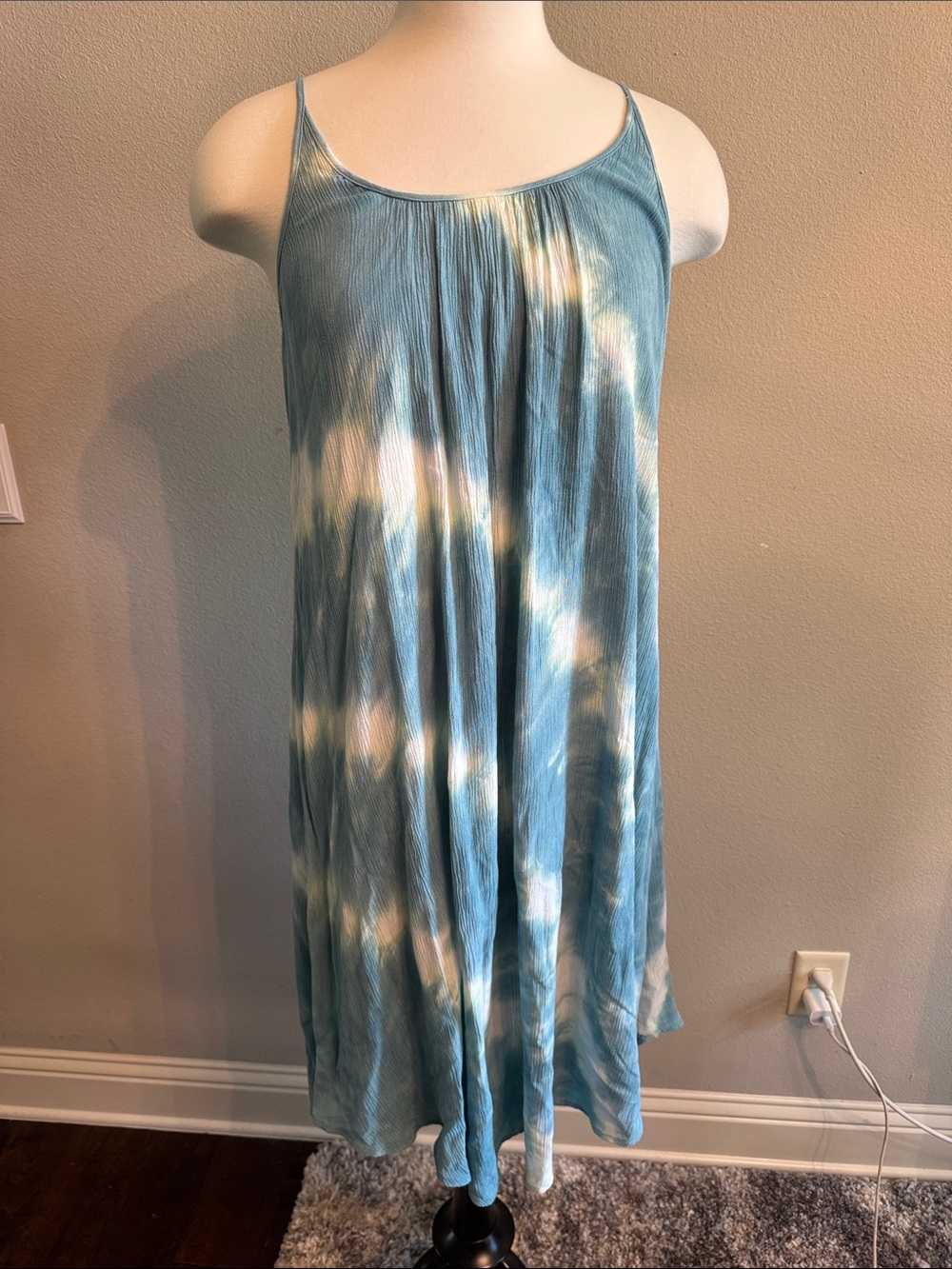 Knox Rose Turquoise Tie-Dye Spaghetti Strap Midi Dress, Size S